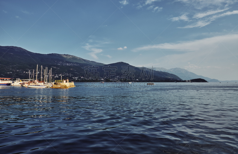 马其顿地区,奥理德湖,船,海港,客船,海岸线,湖,背景,夏天,户外