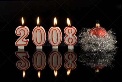 2008,新年前夕,蜡烛,新的,水平画幅,符号,电灯泡,玻璃,明亮