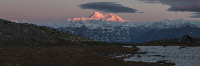 麦金利峰,山脊,水平画幅,雪,无人,偏远的,户外,高山辉,湖,山