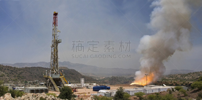 工业,医学检测,水平画幅,建筑工地,钻油机,石油钻塔,全景,科学实验,户外,烟