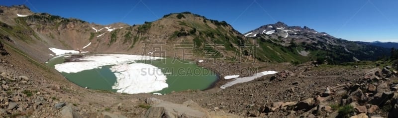 湖,冰河,全景,山羊石荒野地,阿法尔洼地,卡斯基德山脉,水,天空,雪,夏天