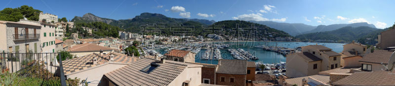 puerto de soller,全景,马略卡,水平画幅,无人,海港,海岸地形,户外,靴子,海洋