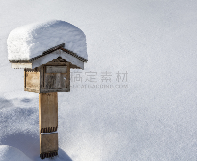 冬天,邮筒,木制,水平画幅,雪,无人,明亮,庭院,白色