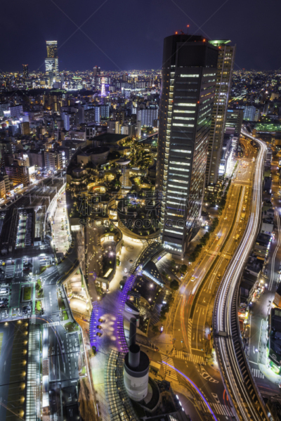 未来,夜晚,都市风景,日本,大阪府,公园,闪亮的,阿部野桥车站大楼,大板南波站,通天阁