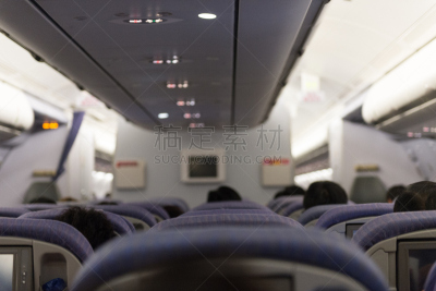 乘客,飞机,机舱座位,低的,商用机,客舱,充满的,车座,过道,风