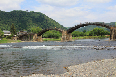 锦川,锦带桥,岩国,天空,水平画幅,地形,日本,人,城堡,河流