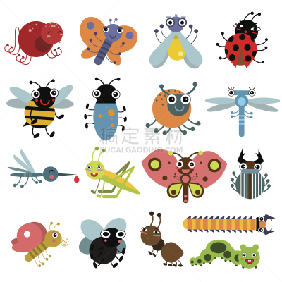 绘画插图,性格,昆虫,矢量,蜈蚣,蚊子,蚱蜢,大黄蜂,瓢虫,蚂蚁