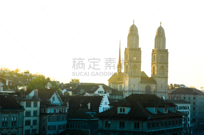 早晨,城市,苏黎士,水平画幅,橙色,山,秋天,欧洲