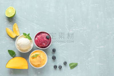 冰淇淋,浆果,水果,多样,球,留白,奶制品,奶油,夏天,冰冻酸奶