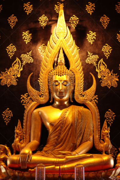 雕像,垂直画幅,黄金,古老的,泰国,佛,寺庙,远古的,金色
