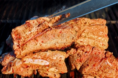 肉,烤的,炊具,格子烤肉,炸肉排,水平画幅,无人,排骨,膳食,夏天