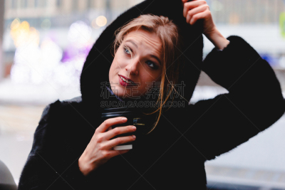 女商人,商务,寒冷,仅一个女孩,一个人,环境,霜,雪,天气,仅儿童