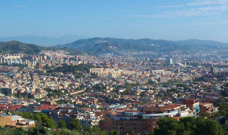 巴塞罗那,在上面,航拍视角,蒙锥克城堡,近景,旅行者,都市风景,国际著名景点,长方形会堂,运动