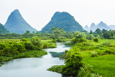 山,河流,风景,喀斯特,水,天空,美,水平画幅,美人,夏天