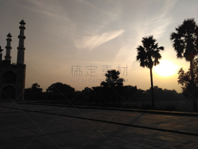 锡坎德拉,阿格拉,黄昏,自然美,陵墓,自然,天空,宁静,水平画幅,地形