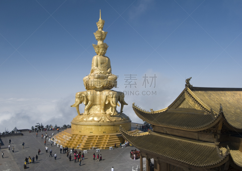 高视角,云,纪念碑,峨眉山,朝拜者,四川省,美,金色,留白,灵性