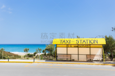 凯法劳尼亚,希腊,海滩,出租车,海洋,车站,出租车司机,停车场,水,天空