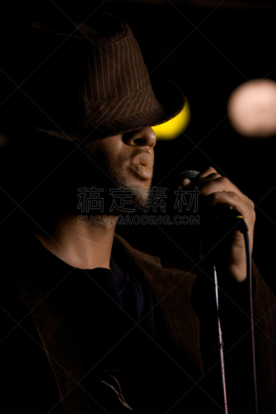 歌手,夜总会歌手,传声器架,暗色,仅男人,一个人,仅一个男人,夜总会,20到29岁,人的脸部