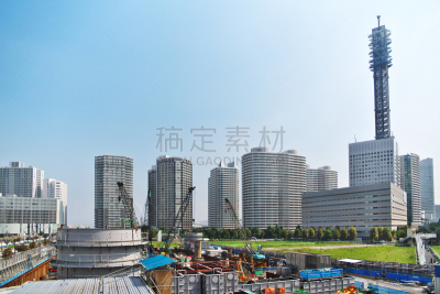 建筑工地,水平画幅,无人,日本,户外,建筑材料,移动式起重机,风景,摩天大楼,横滨