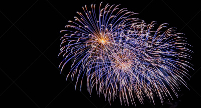 Fireworks display at bonfire 4th of November celebration, Kenilworth Castle, UK.