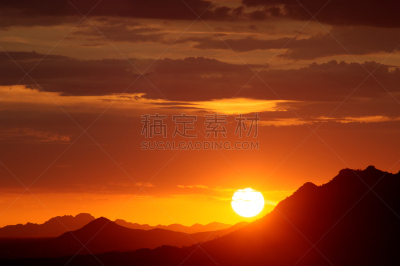 山,在上面,索诺兰沙漠,黄色,红色,橙色,黄昏,云,图像,日光