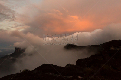 罗赖马山,sunrise point,平顶山,canaima,平顶山区,罗赖马州,委内瑞拉,南美,水平画幅,无人