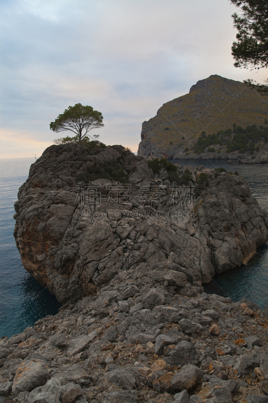 特拉华,狩猎动物,sierra de tramuntana,岩石海岸线,马略卡,巴利阿里群岛,巨石,垂直画幅,水,天空