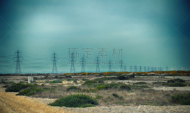 邓杰内斯蟹,电力电缆,肯特,核电站,水平画幅,肯特岛,贫瘠的,无人,偏远的,户外