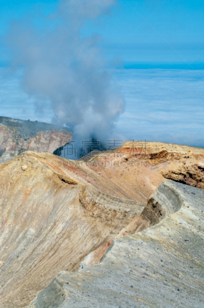 俄罗斯,岛,火山,千岛群岛,硫磺,地震,峭壁,垂直画幅,火山地形,泥土
