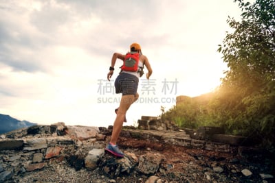 长城,慢跑,青年女人,在上面,小路,山,天空,留白,旅行者,女强人