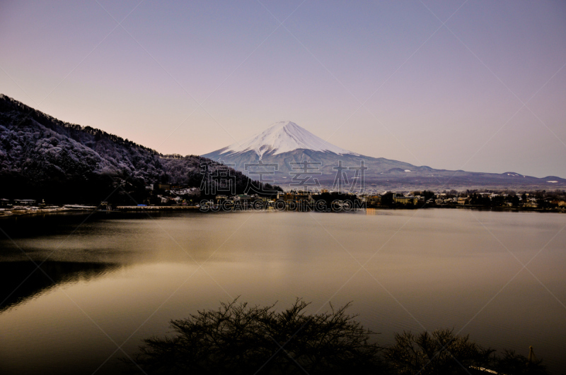 富士山,早晨,湖,河口湖,富士河口湖,水,天空,美,里山,水平画幅