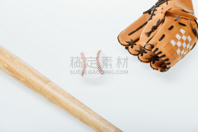 球,白色,分离着色,球棒,褐色,休闲活动,水平画幅,无人,平视角,皮革