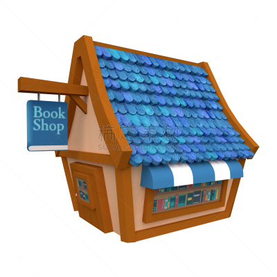 书店,三维图形,白色背景,商务,一个物体,古董,小的,童话故事,窗户,门