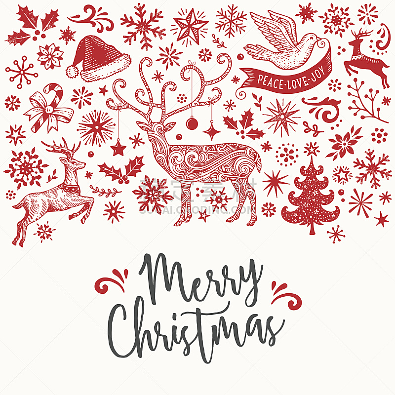 Hand Drawn Christmas Card with Reindeer