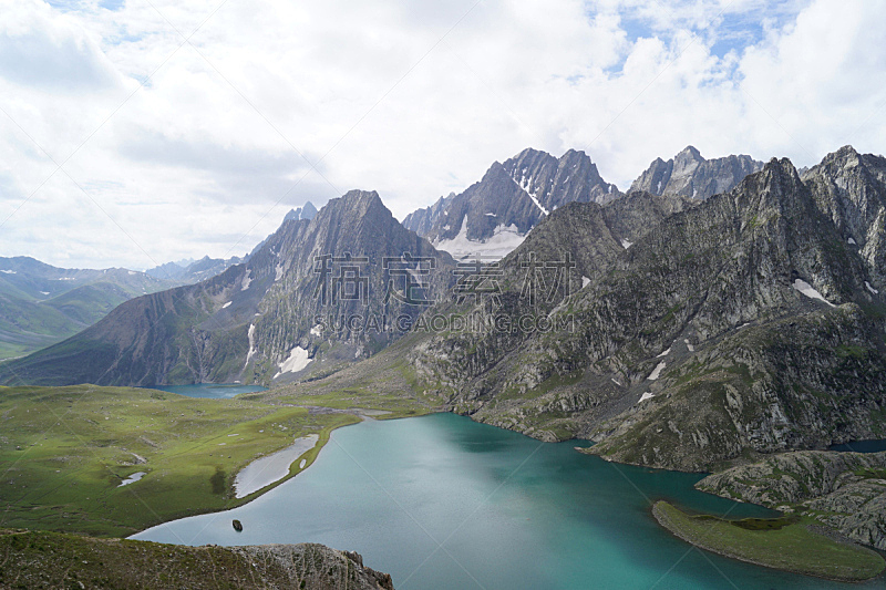 湖,喜马拉雅山脉,克什米尔山谷,高原运动训练,水平画幅,山,冰河,户外,徒步旅行,摄影