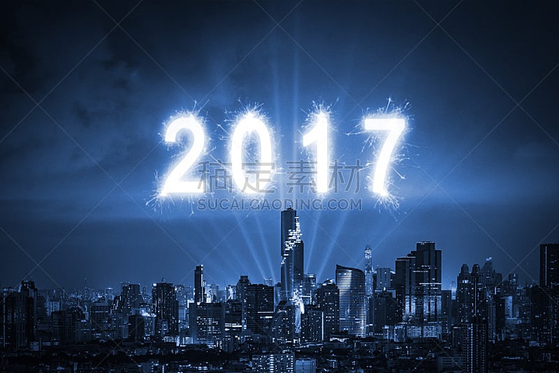 背景,幸福,新年前夕,城市,2017年,式样,水平画幅,夜晚,绘画插图