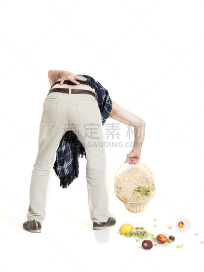 男人,背痛,果盘,垂直画幅,仅男人,仅成年人,柠檬,疲劳的,李子,腰骶部