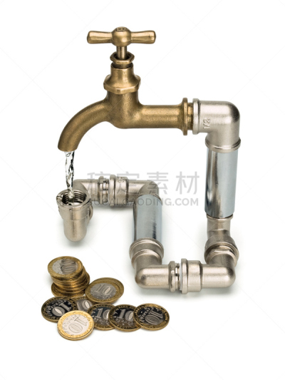 水,导管连接器,俄罗斯卢布,寓言画,水管,垂直画幅,黄铜,白色背景,大门,背景分离