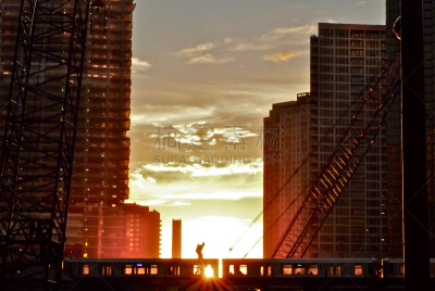 Chicago-Coucher de soleil, crépuscule, métro, The L