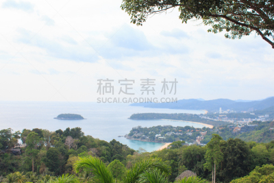 普吉岛,视角,海湾,顶部,卡隆海滩,锐角,水平画幅,无人,鸟类,夏天