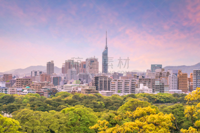 城市天际线,日本,福冈市,办公室,天空,水平画幅,夜晚,城市扩张,曙暮光,旅行者