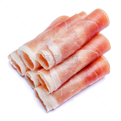 意大利熏火腿,生食,白色背景,火腿,意大利,帕尔马,舀勺,一把,罗勒,开胃品