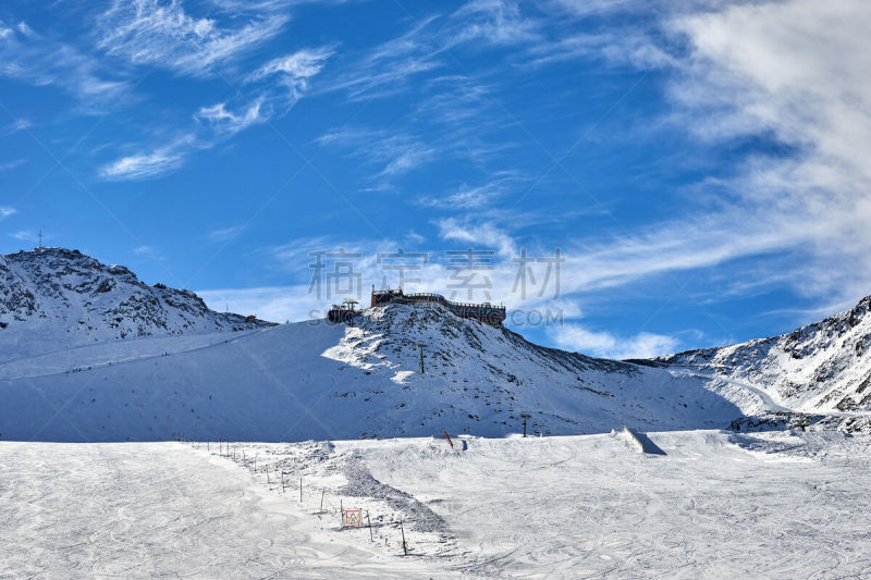 Winter landscape, Val Senales Italian glacier ski resort in sunny day, Panorama of Italian Alps