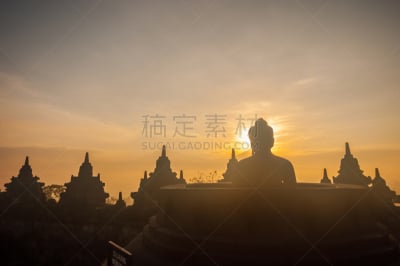 婆罗浮屠塔,墨拉皮火山,拔兰班南庙,婆罗浮屠佛塔遗址,日惹特区,纪念碑,天空,水平画幅,巴厘岛,无人