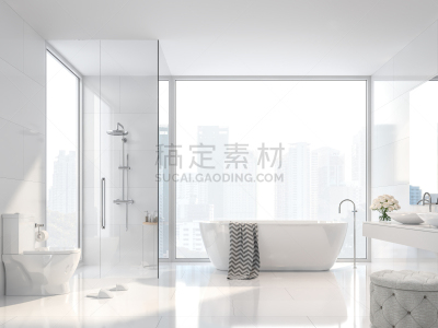白色,极简构图,浴室,三维图形,都市风景,留白,透过窗户往外看,纯净,家具,明亮