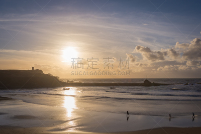 海滩,狗,水,天空,美,布得,康沃尔,水平画幅,沙子,无人