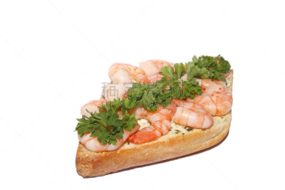 虾,小吃,香草黄油酱,食用大虾,餐具,法式长棍面包,褐色,水平画幅,无人,膳食