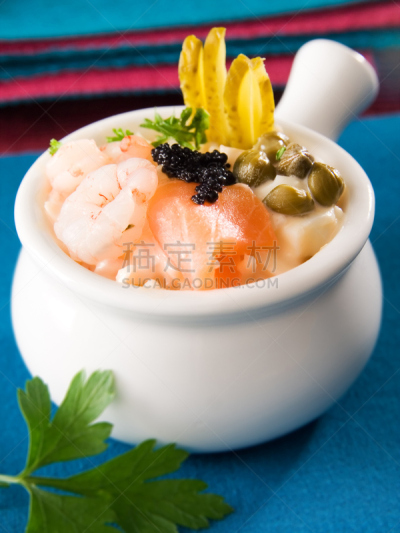 沙拉,海洋,海味沙拉,垂直画幅,正面视角,盐渍食品,食物的样式,开胃品,海产,异国情调