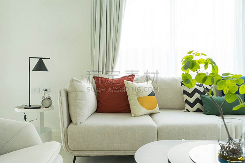 软垫,沙发,起居室,极简构图,色彩鲜艳,白色,扶手椅,华贵,舒服,泰国