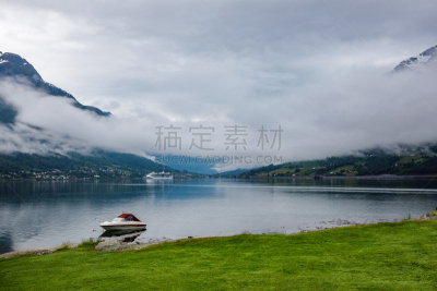 自然,挪威,自然美,水,天空,美,水平画幅,山,无人,户外